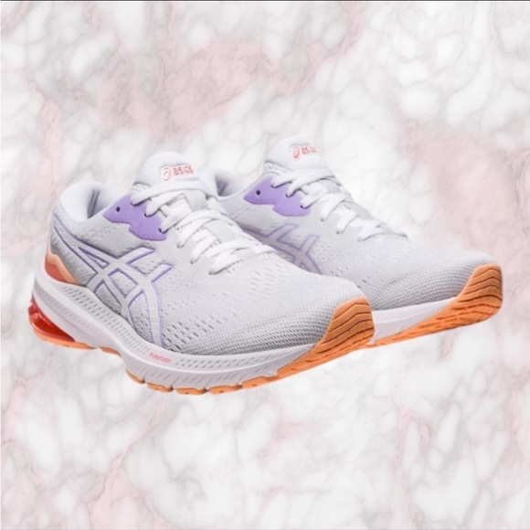 Asics Shoes - ASICS Women's White Running Shoes with Lavender and Orange Accents